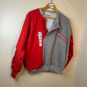 Daniel Axel Red Gray 90s 80s Vintage Courir Colorblock 1/4 Zip Sweatshirt Mens M